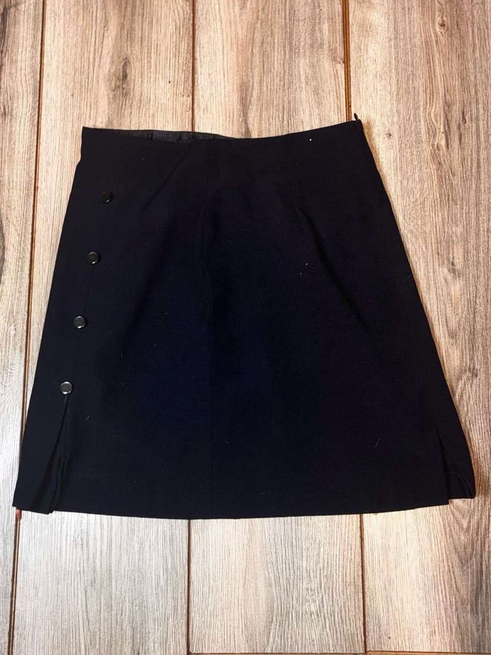 Vintage Y2K Navy Button-Front Mini Skirt A-Line Soft Fabric (S)